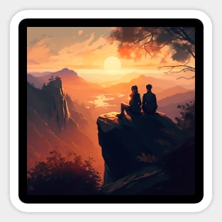 Mountain Hiking Sunset, Adventure Travel Sticker